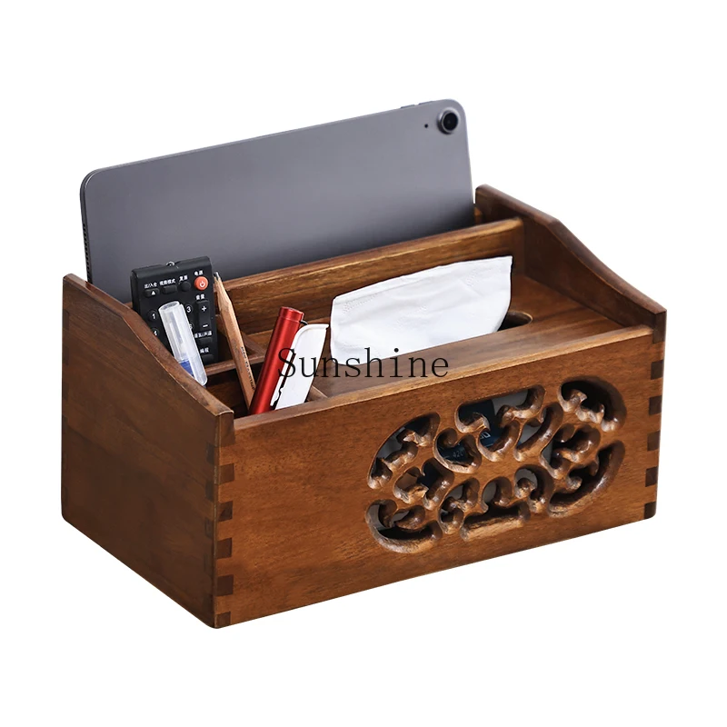 

New Chinese-style solid wood multi-function remote control storage living room coffee table light luxury tissue box