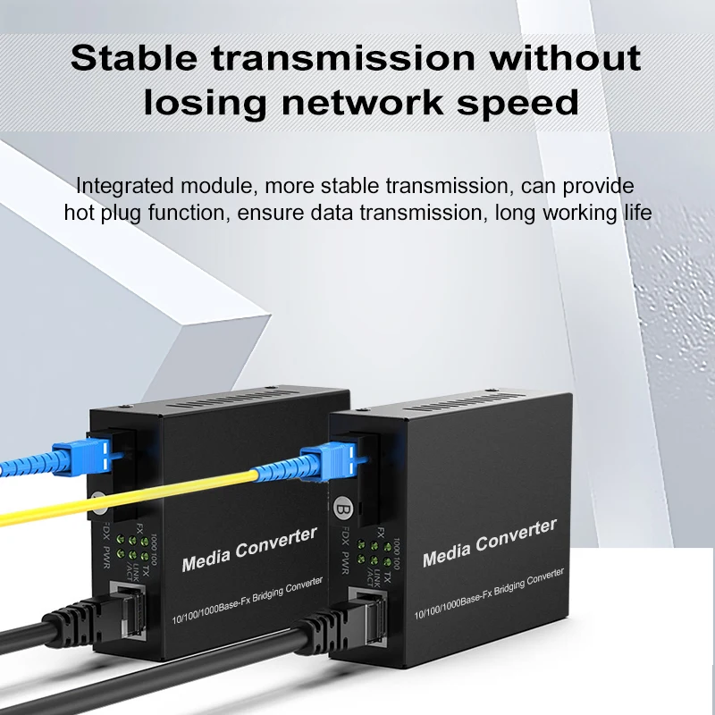 Convertidor de medios ópticos de fibra Gigabit, fuente de alimentación externa de puerto SC de fibra única monomodo de 1000Mbps