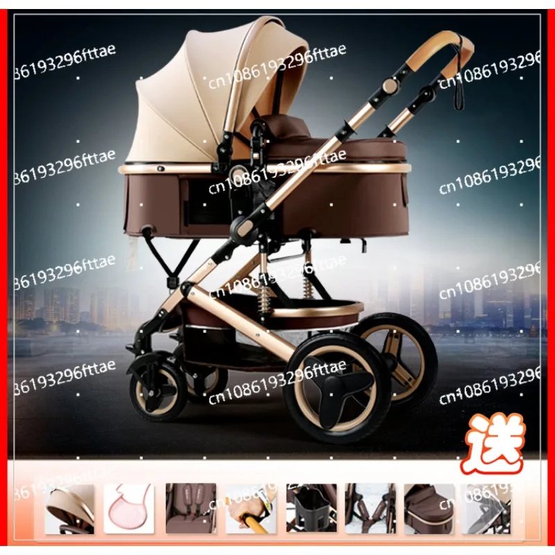 Sit and lie down Lightweight two-way high landscape folding shock-absorbing baby trolley