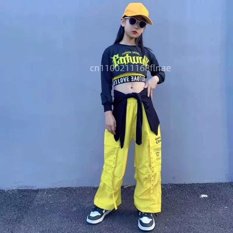 Jazz-Tanz-Performance-Kostüme für Mädchen, Übungskleidung, Hoodies, Westen, Hosen-Sets, Street-Dance-Laufstegkostüme für Kinder