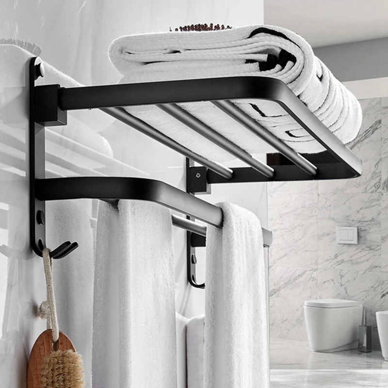 PORK-Aluminum Towel Bar Wall Mounted Rack Bathroom Towel Rack Towel Holder Towel Hanger Bathroom Accessories Bathroom Shelf