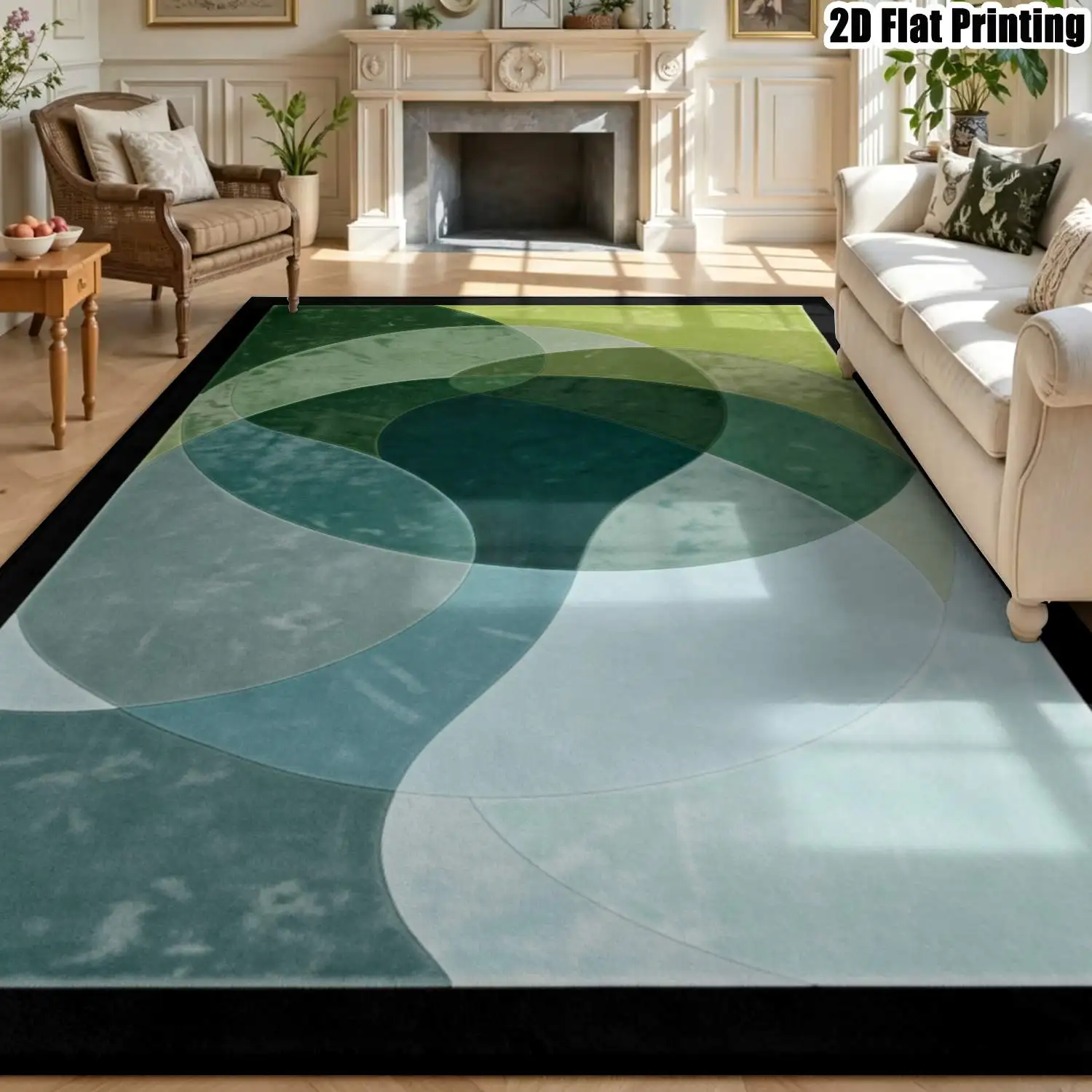 1Pc 2D Printed Carpet: Blue-Green Gradient Geometric Pattern, Nordic/Instagram/Modern Minimalist/European/Vintage Style, Multi-Size, Machine Washable, Ideal for Entrance, Dining Room, Foyer, Bedroom, Living Room as Home Decoration Floor Mat