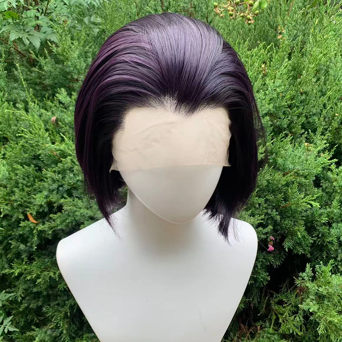 

Widow's Peak 13x4 Synthetic Lace Front Wigs for Women Purple Cosplay Wig Short Bob Cut Heat Resistant Glueless Wig Daily Party