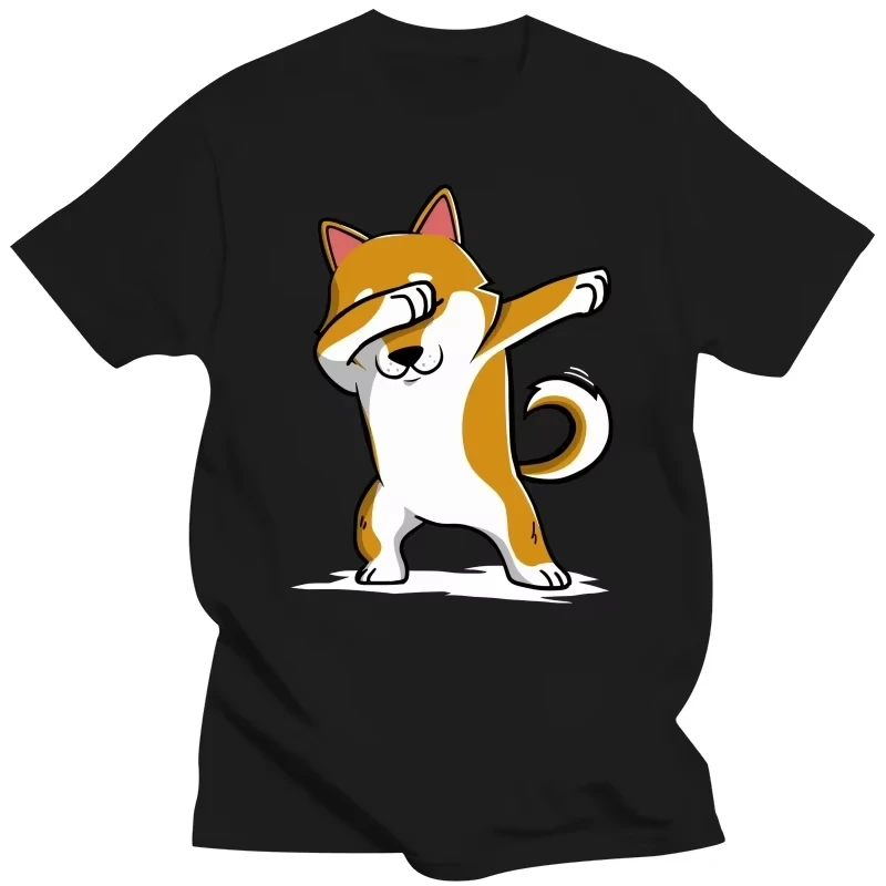 Unisex Funny Dabbing Shiba Inu Dog Graphic T‑Shirt Cute Cartoon Animal Print Crew Neck Casual Street Tee For Men Women