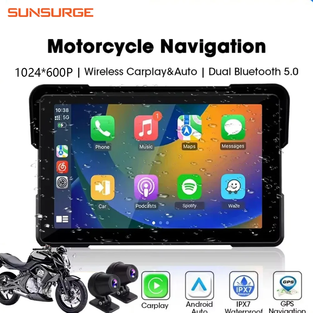 Lecteur multimédia GPS 2K pour moto avec CarPlay, Android Auto, écran étanche IPX8, enregistreur vidéo portable, moniteur moto