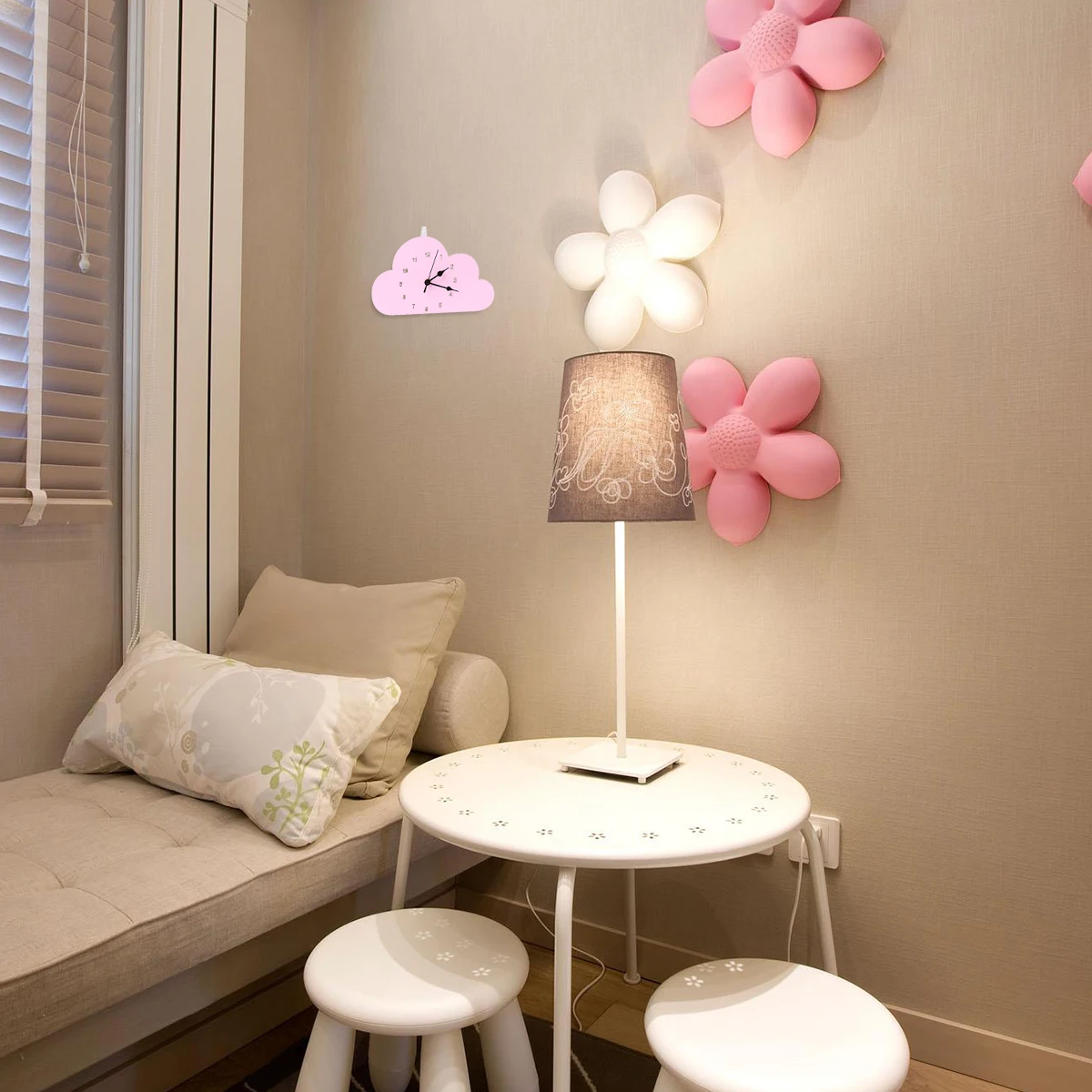 

Cloud-Shaped Clock Nordic Style Desktop Wall Mounted Bedroom Dorm Home Clock Hollow Out Numbers Non-Toxic Material Pink