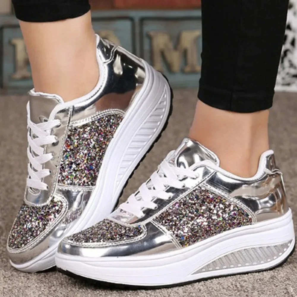 Women's Sneakers Casual Ladies WedgesSneakers Sequins Shake Shoes Fashion Walking Girls Sport  Soft