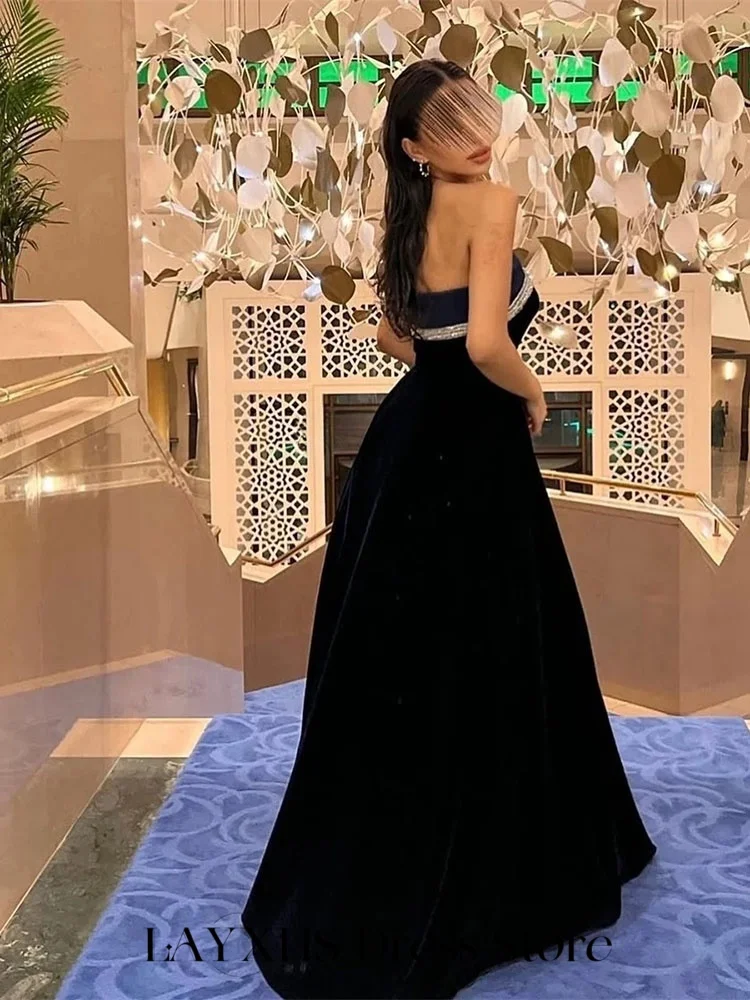 LAYXHS Fashion Black Strapless Evening Dresses Sequined A-line Modern Style Prom Dresses Customized فستان سهرة نسائي