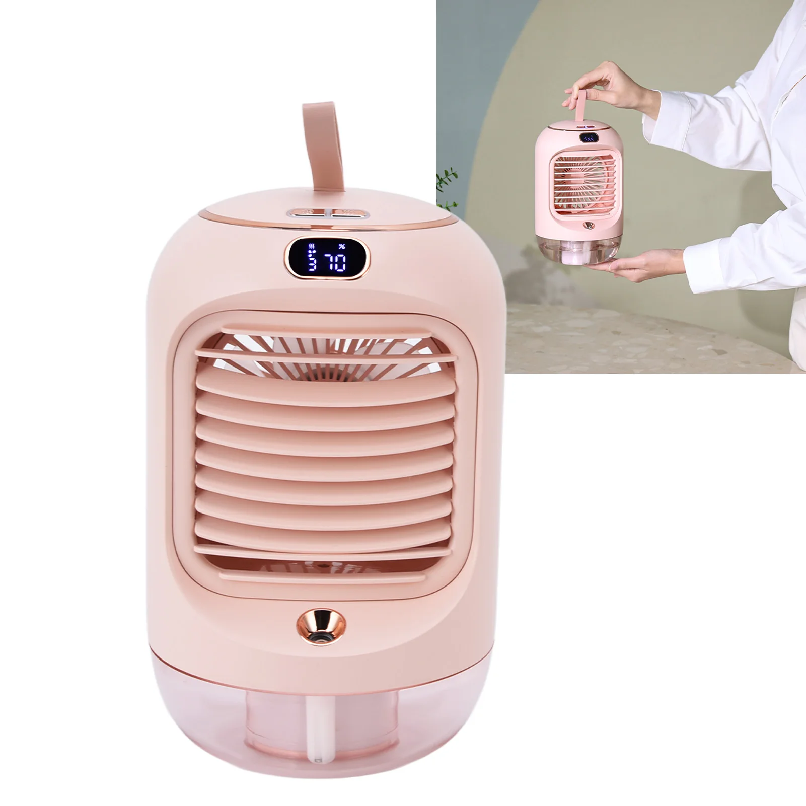 ミニエアコン加湿器,3ギア,5ブレード,USB充電,常夜灯,水冷,小型ファン