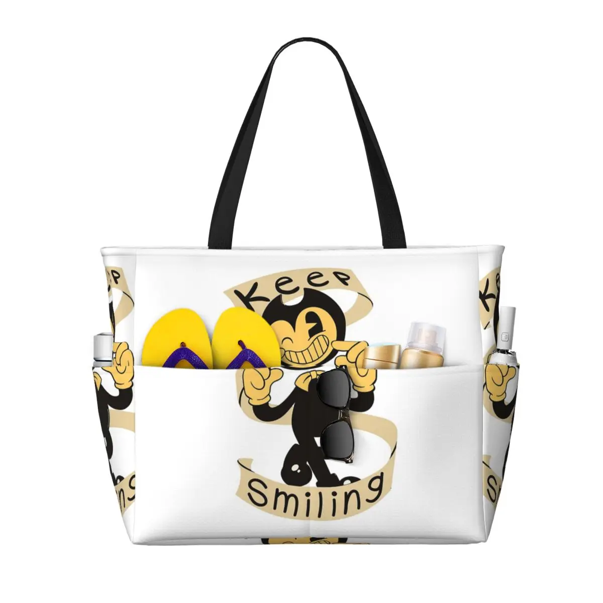 Bendy And The Ink Machine Keep Smiling Beach Tote Bag Sport Gym Yoga Duffle Large Tote Bag Women Travel Bag Fitness bag
