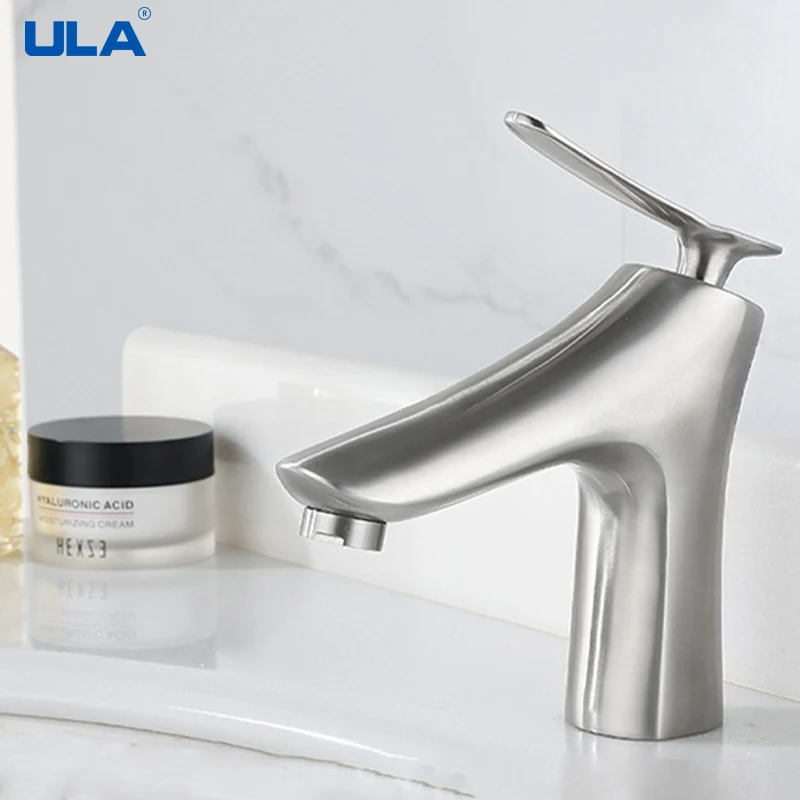 

ULA Modern Design Bathroom Basin Faucet Stainless Steel Hot Cold Water Mixer Tap Waterfall Crane Tap Sink Faucets with hoses