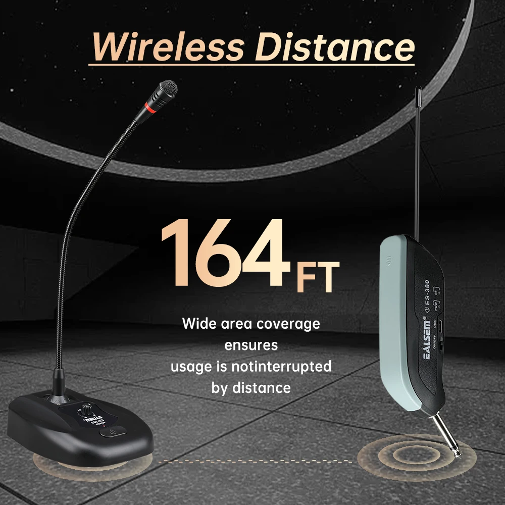 EALSEM 380 UHF 1 Channel Wireless Conference Microphone 6.35MM Jacks 50Meter 640-690MHz For Meeting