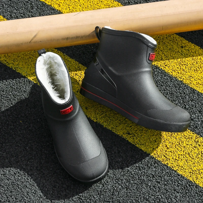 Fashion Tube Rain Boots Men's Water Shoes Winter Outer Wear Rain Boots Adult Fleece-lined Soft Bottom Waterproof Non-Slip Men...