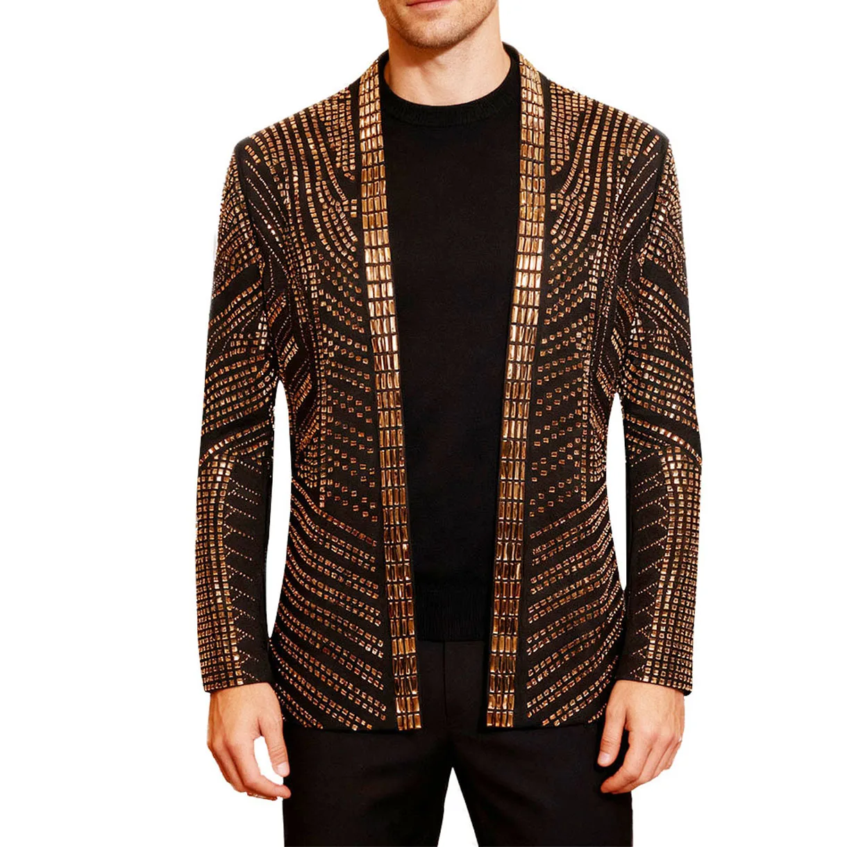 Men's Luxury Diamond Blazer Open Front Rhinestones Banquet Party Suit Jacket Star Singer Concert Stage Performance Trendy Coats