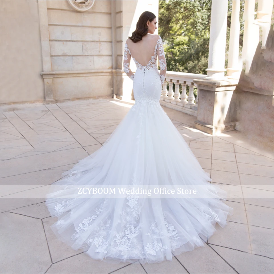 2026 Bohemian Mermaid Lace Appliques Wedding Dresses Sexy Open Back Long Sleeves Women Bride Gowns Sweep Train Vestidos De Novia