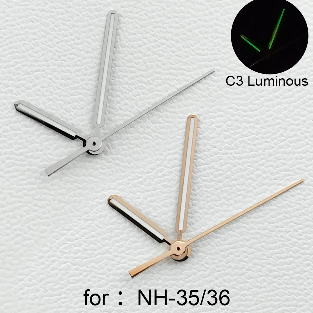 14,5 mm silberne, roségoldene Zeiger für Uhren, C3, grün leuchtende Zeiger, Uhrenzubehör für NH-35/NH36/4R/7S, Uhrenteile und Zubehör. – Detail 2