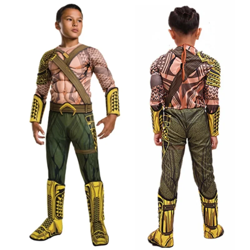 Superhero Deluxe Child Muscle Cosplay Dress-up  Dawn of Justice Aquaman Halloween Costume Boys DC Justice League Neptune Cosplay