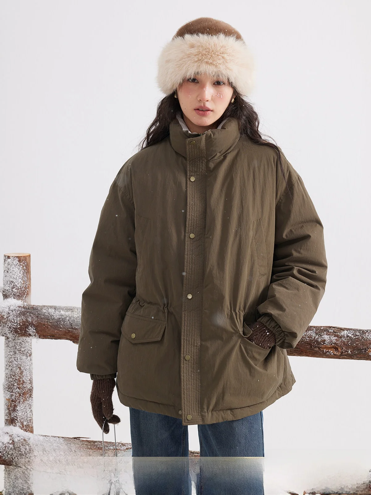 

Женская зимняя куртка Solighter 90 White Du Down Puffer Jaet с воротником-стойкой, утепленная, с поясом на талии, теплая, с длинными рукавами