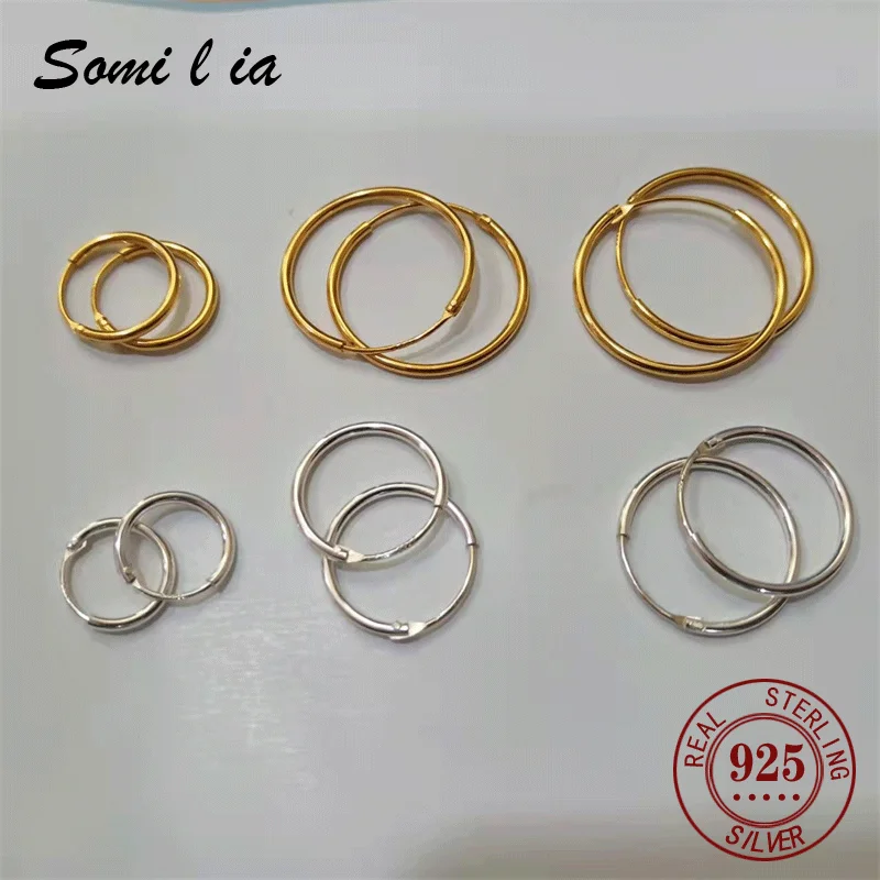 SOMILIA 18ＫGolden  Plated Hoop Earrings for Women and Man,925 Sterling Silver Jewelry 1.2MM Fashion Women Earrings 10-20MM