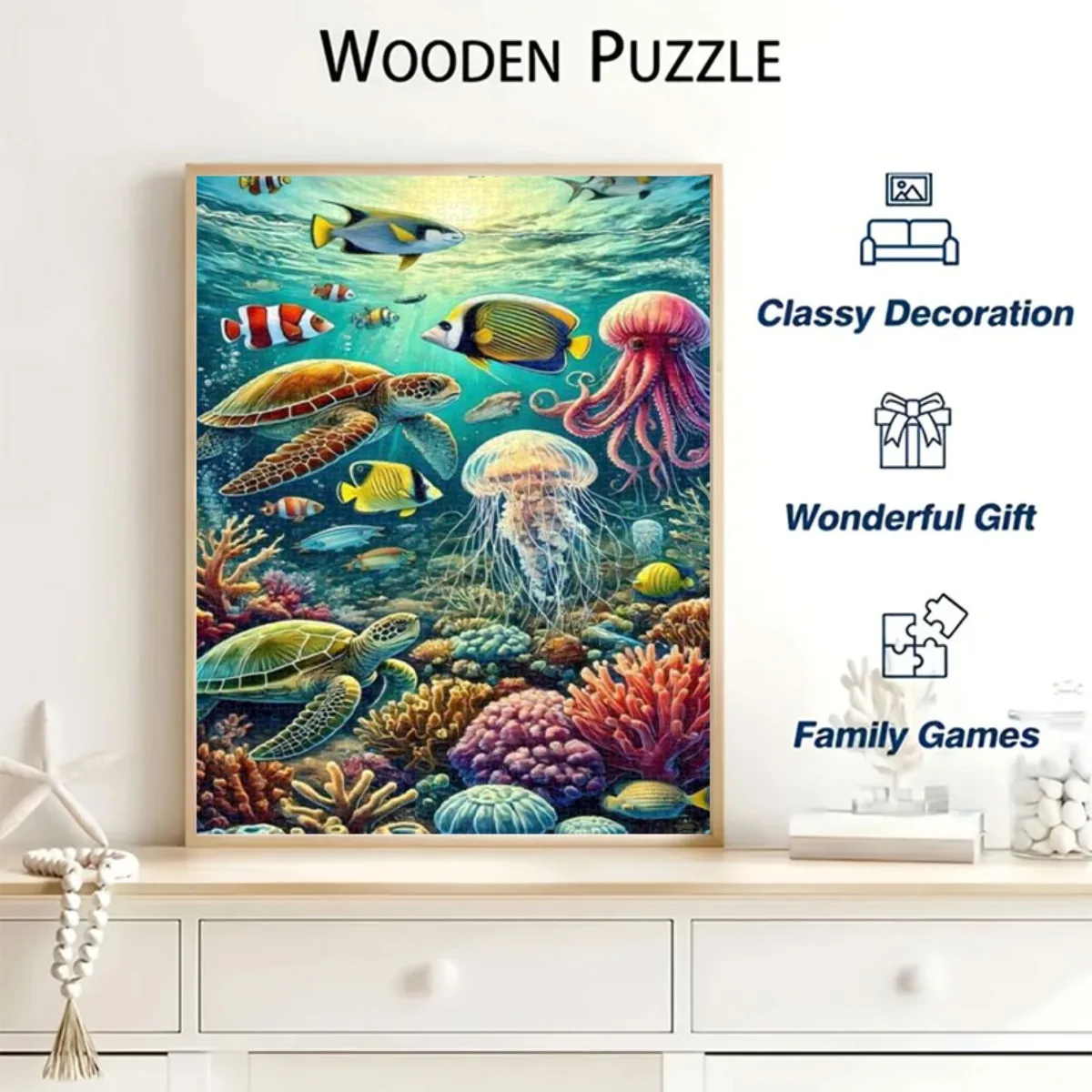1000 قطعة من أحجية عالم الخيال تحت الماء - مشهد المحيط النابض بالحياة مع السلاحف البحرية والأختام والشعاب المرجانية والسباحة والمزيد - Relaxi