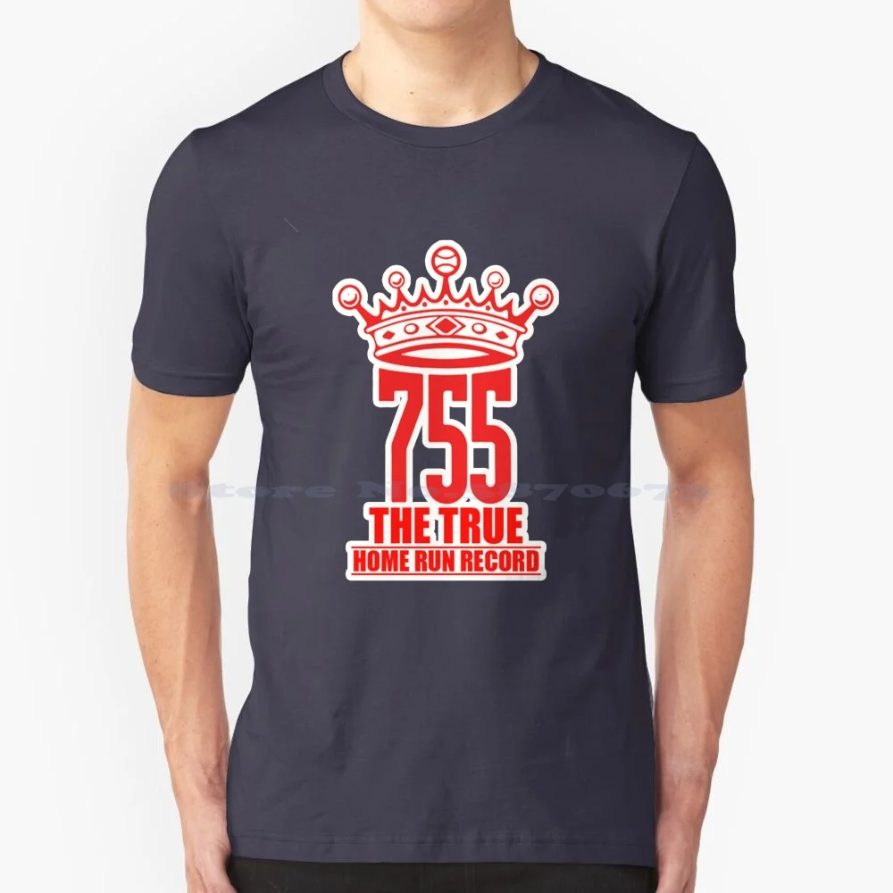 755 Is The True Home Run Record Shirt And Sticker T Shirt 100% Cotton Tee Hank Aaron Atlanta Chipper Jones Fulton County