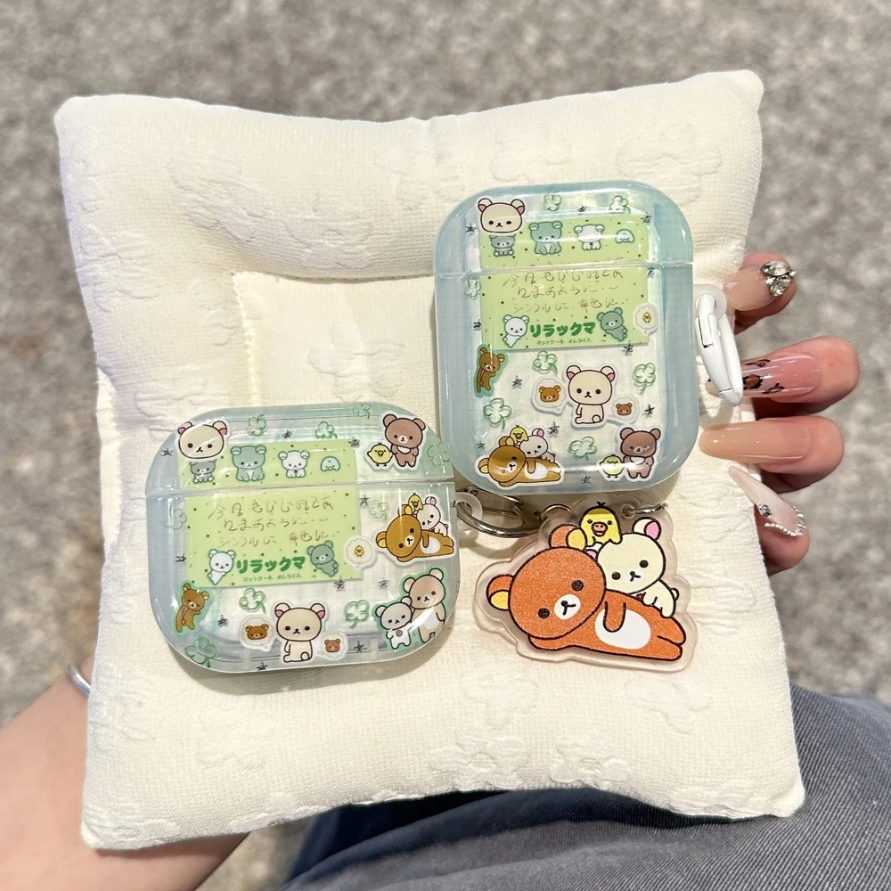 لطيف الكرتون Rilakkuma الدب حقيبة سماعة الاذن ل Airpods 4 2 3 1 Pro 3 2 سماعة لاسلكية تعمل بالبلوتوث سماعة الغطاء الواقي مع قلادة