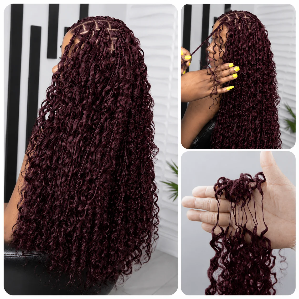 Extensions de cheveux humains bouclés crépus au crochet couleur bordeaux, nœuds miracle, doux comme des plumes, pour tresses, pour femmes noires, pointes naturelles complètes