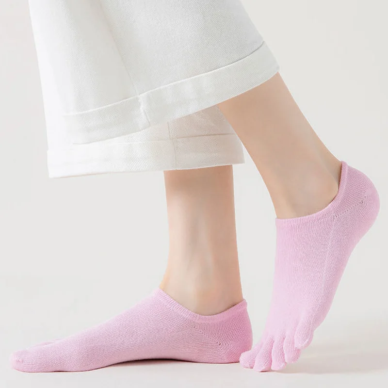 5 Pairs Summer Invisible Toe Socks Woman Girl Cotton Thin Solid Soft Shallow Mouth Breathable Deodorant No Show 5 Finger Socks