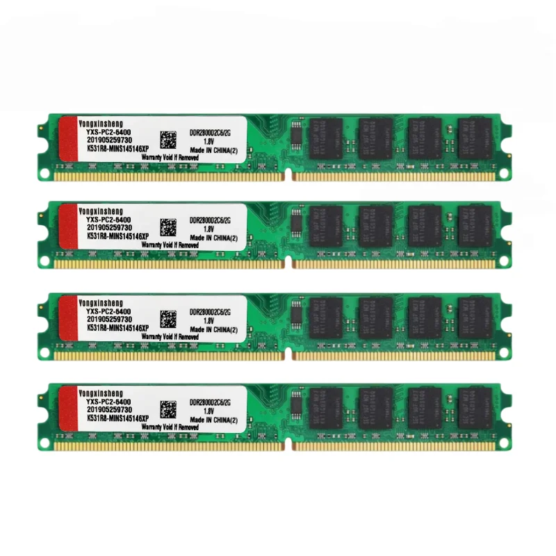 Ensemble de 4 pièces DDR2 2 Go 800Mhz PC2-6400 DIMM PC de bureau RAM 240 broches 1.8V NON ECC 2jas8 2 côtés, 8 puces par côté, 2 Go DDR2