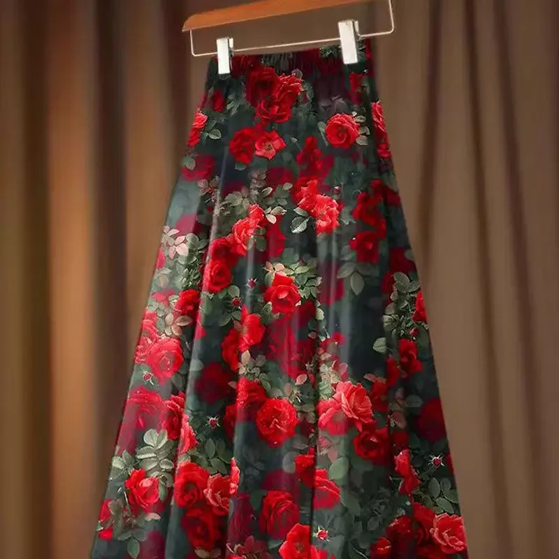 Floral Vintage Skirt Women 2026 Faldas Mujer De Moda High Waist Big Swing Jupe Fashion Korean Saia A-line Summer Skirts 63c578