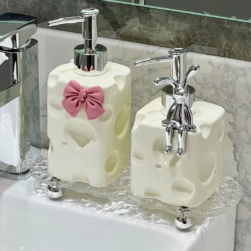 Cheese Ceramic Soap Bottle Bathroom Accessories Shampoo Bottle Portable Press Sub-bottle Nordic Home Decoration Soap Dispenser
