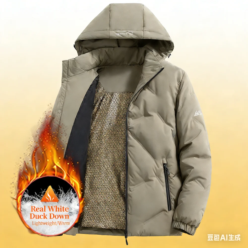 

Waterproof black and gold down jacket for men - new winter style, casual and thick, with graphene for warmth, white duck down