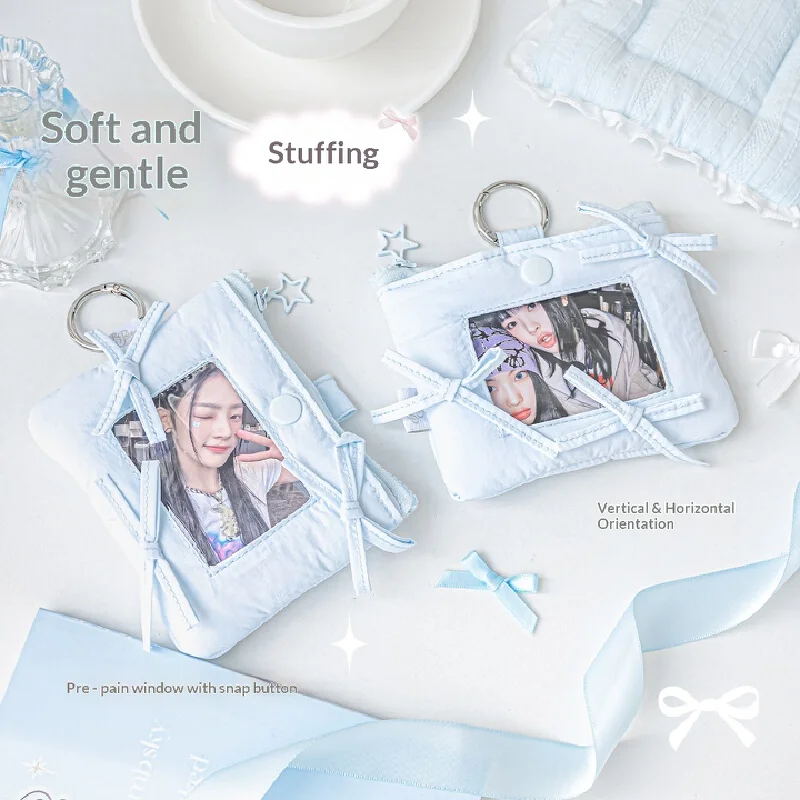 New In Stock RosyPosy Bowknot Card Holder Padded Light Blue Clear Window Kpop Photocard Keychain Id Card Case For Young Women