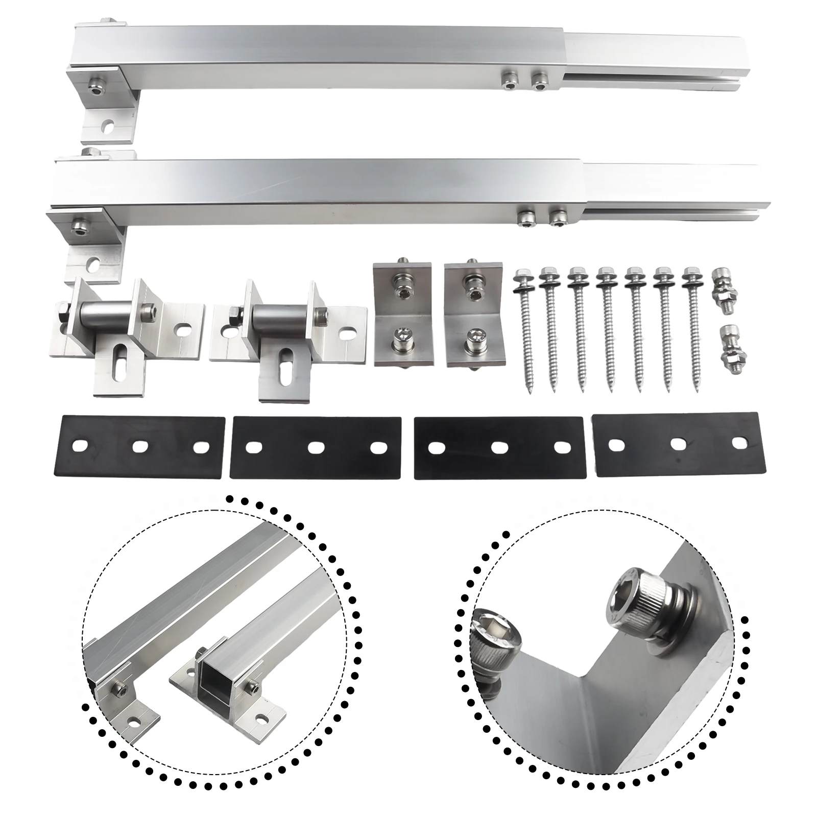 36-68cm Solar Panel Bracket Solar Holder End Clamp Kit  36cm Stand Length B-D 15-30 Degrees Adjustable Flat Roof Mounting