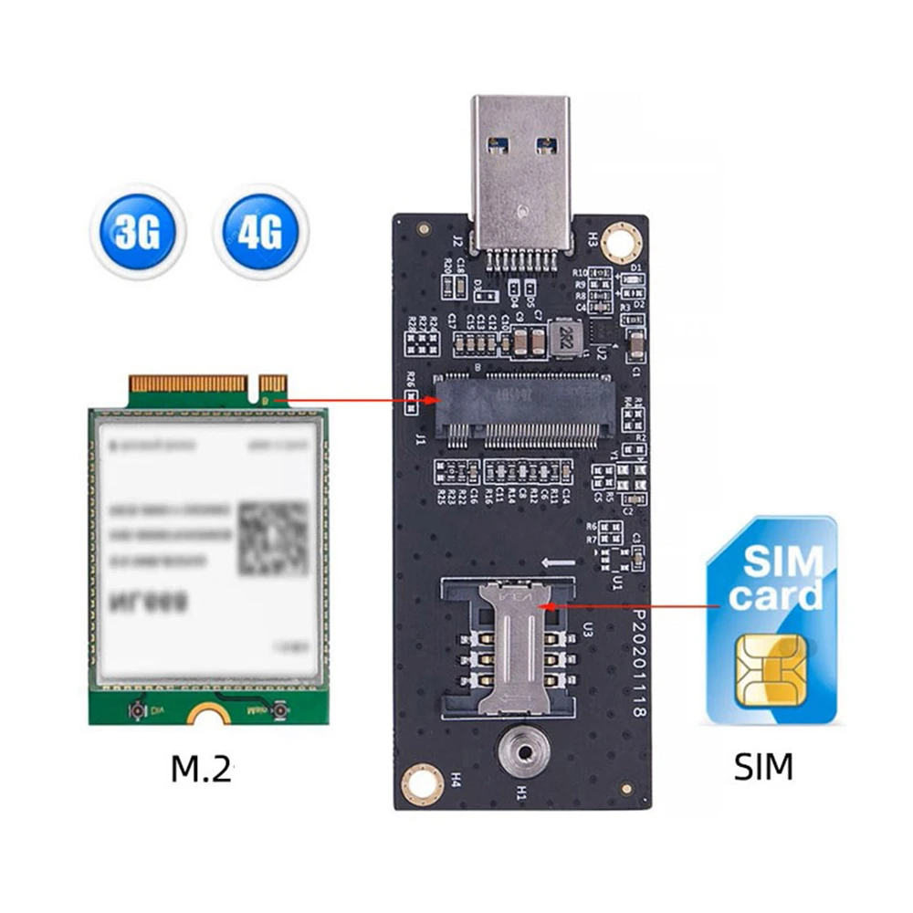 For 3G/4G/5G LTE Wireless Module Modem Card NGFF M.2 Key-B WWAN to USB 3.0 Adapter Riser Card w SIM Slot