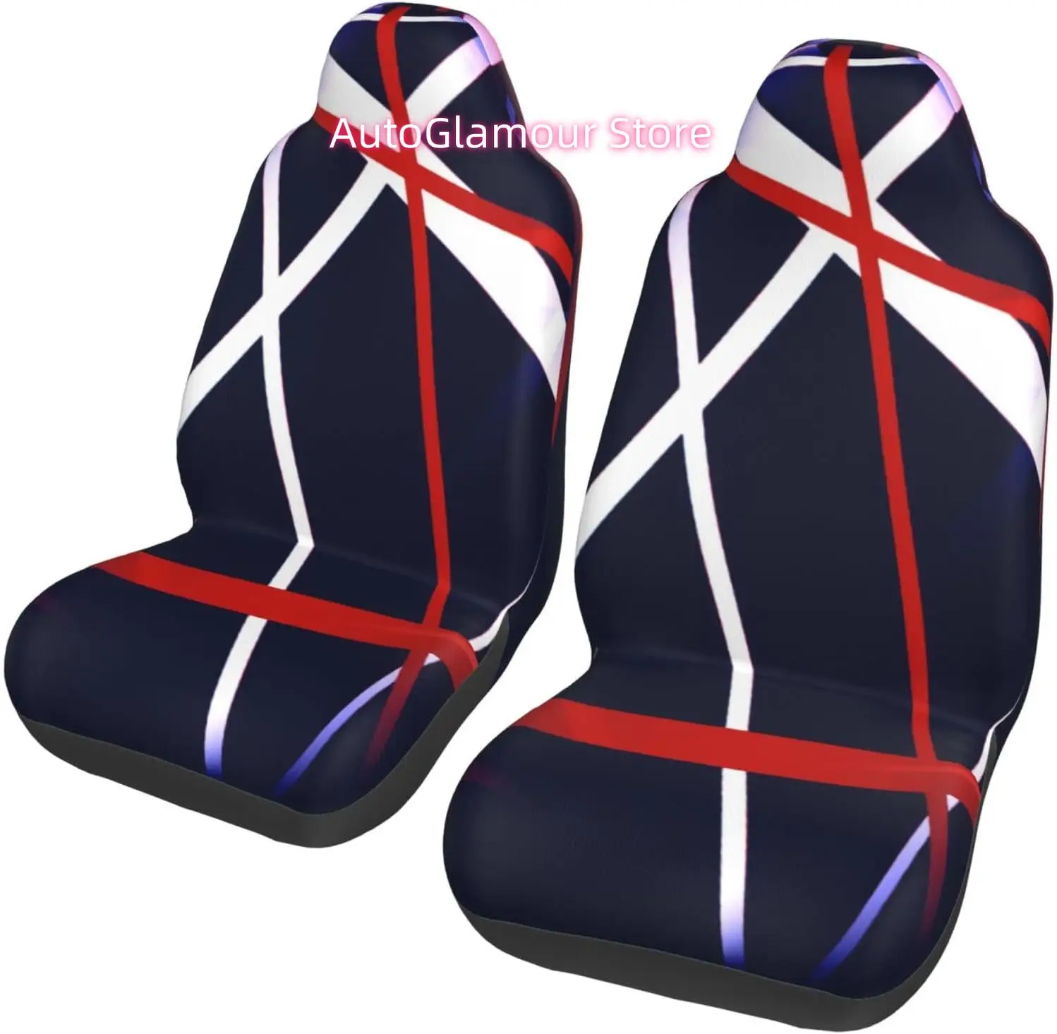 Seamless Abstract Red and White Stripes On A Blue 2-Piece   Seat Cover Complete Set - Elastic Seat Protection Cover