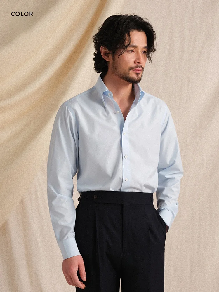 

Iron-Free Anti-Wrinkle Italian Cotton Modal Button-Up Long Sleeve Men's Shirt Pure Color Casual Style Business Gentleman