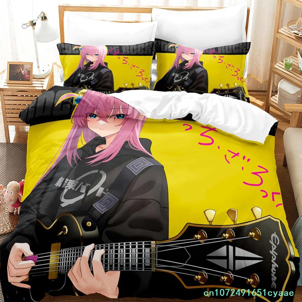 2023 Gotou Hitori Bedding Set Cartoon Anime three-piece Set Adult Kid Bedroom Duvetcover Sets 3D Kawaii Girls Conjunto De Cama