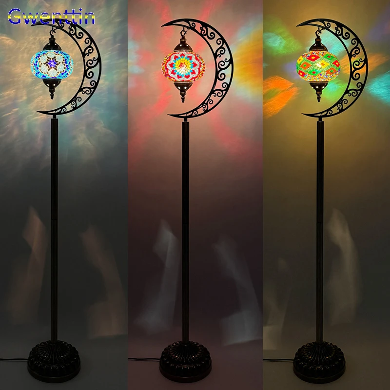 Bohemian Floor Lamp Vintage Turkish Mediterranean Home Decor Standing Desk Light Dinning Room Bedroom Glass LED Lighting Fixture