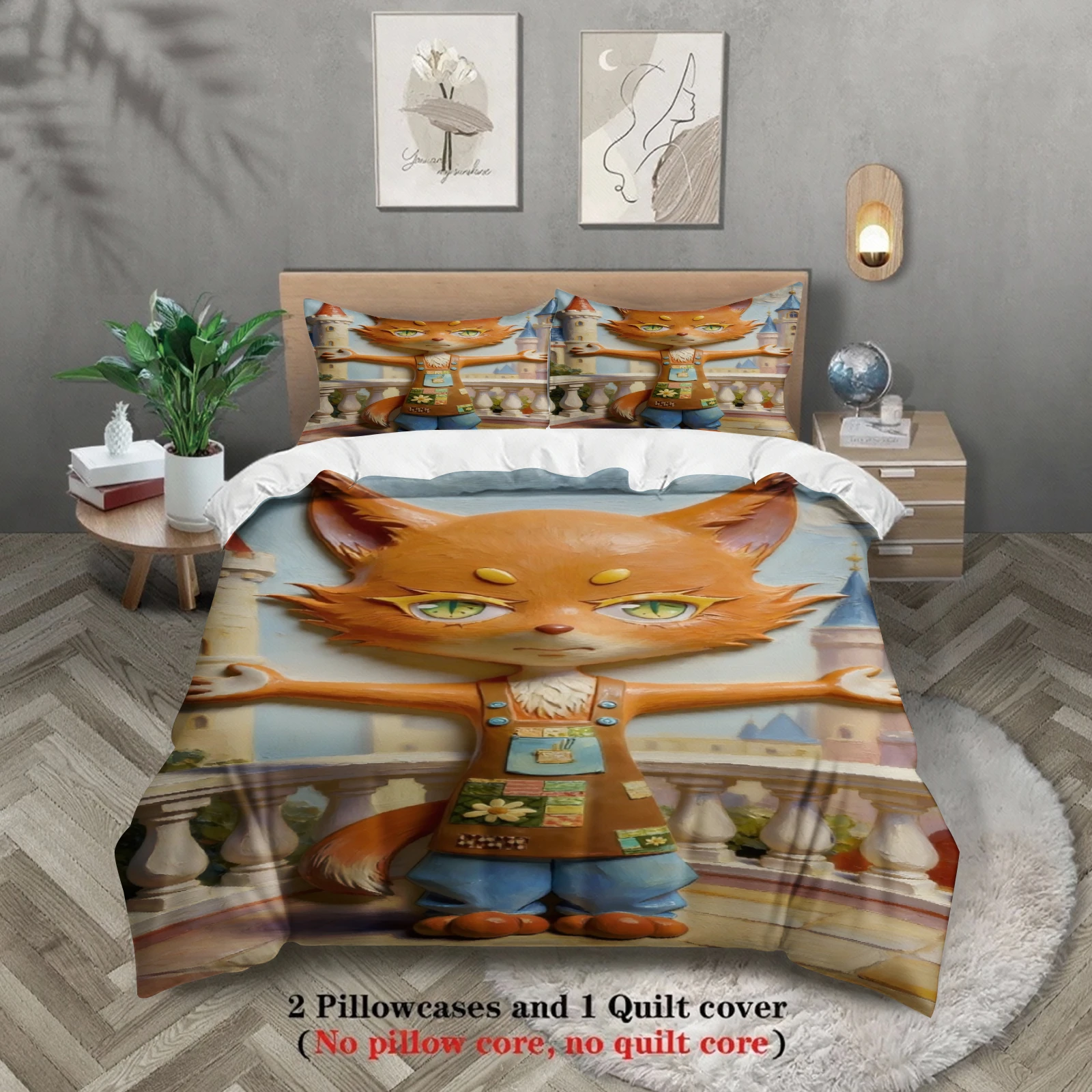 

Детский комплект постельного белья Softville Cozy Town: милый дизайн с папоротником и лисой, включает пододеяльник и наволочку, для декора детской спальни.