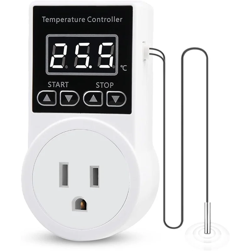 B44C Temperature Controller Greenhouse Thermostat Plug Socket LCD Screen With Waterproof Sensor Probe For Reptile Home US Plug
