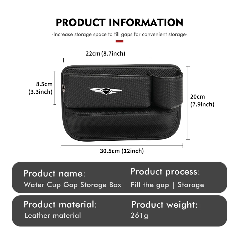 Leather Car Seat Gap Filler Pocket Cup Phone Holdr Storage Box For GENESIS G80 G70 G90 GV80 G60 G90 GV60 G60 X