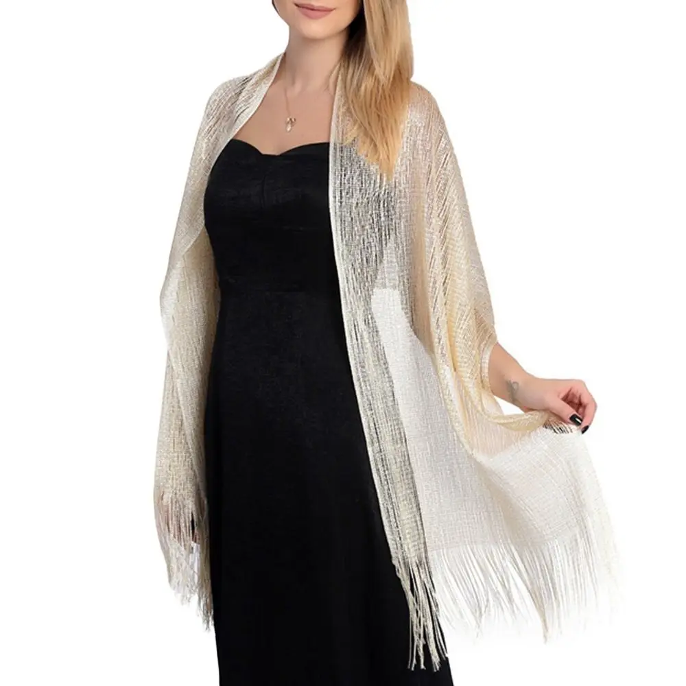 Elegant Evening Dresses Shawls Female Golden Silvery Wire Tassels Bridal Bridesmaid Party Wedding Temperament Accessories Scarf