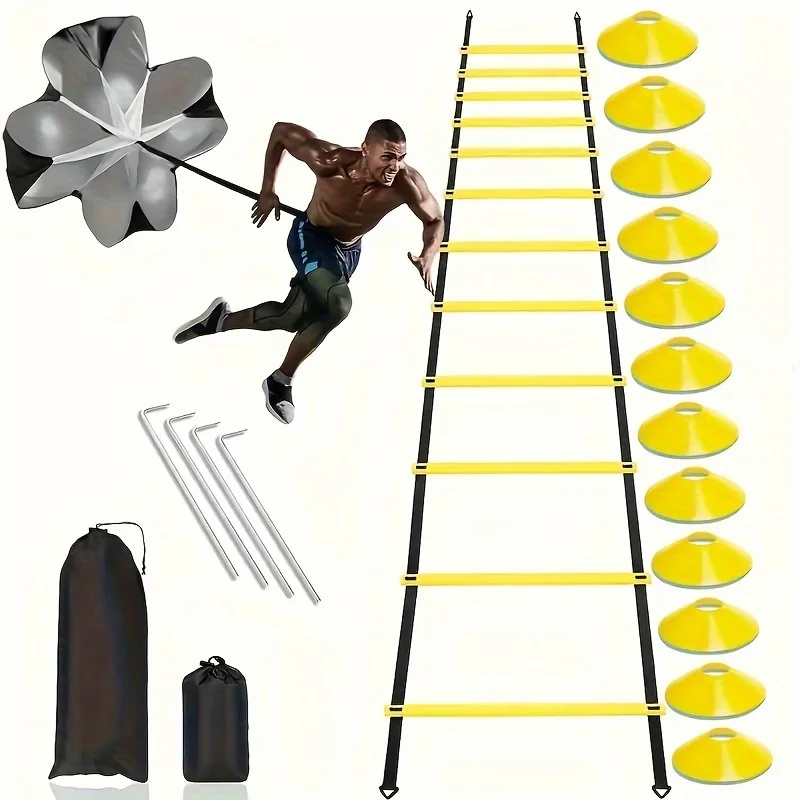 1 Set Soccer Training Agility Ladder Set, Logo Disks, Resistance Umbrella, Spikes, Obstacles Speed Awareness Training