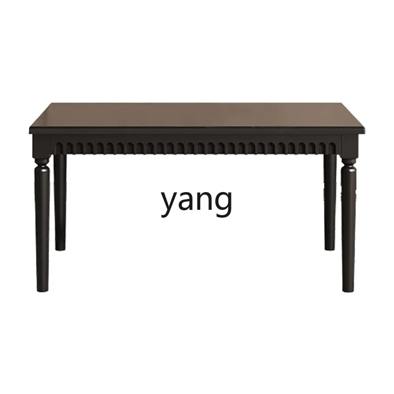 LH  solid wood dining table rectangular light luxury modern simple black eating table