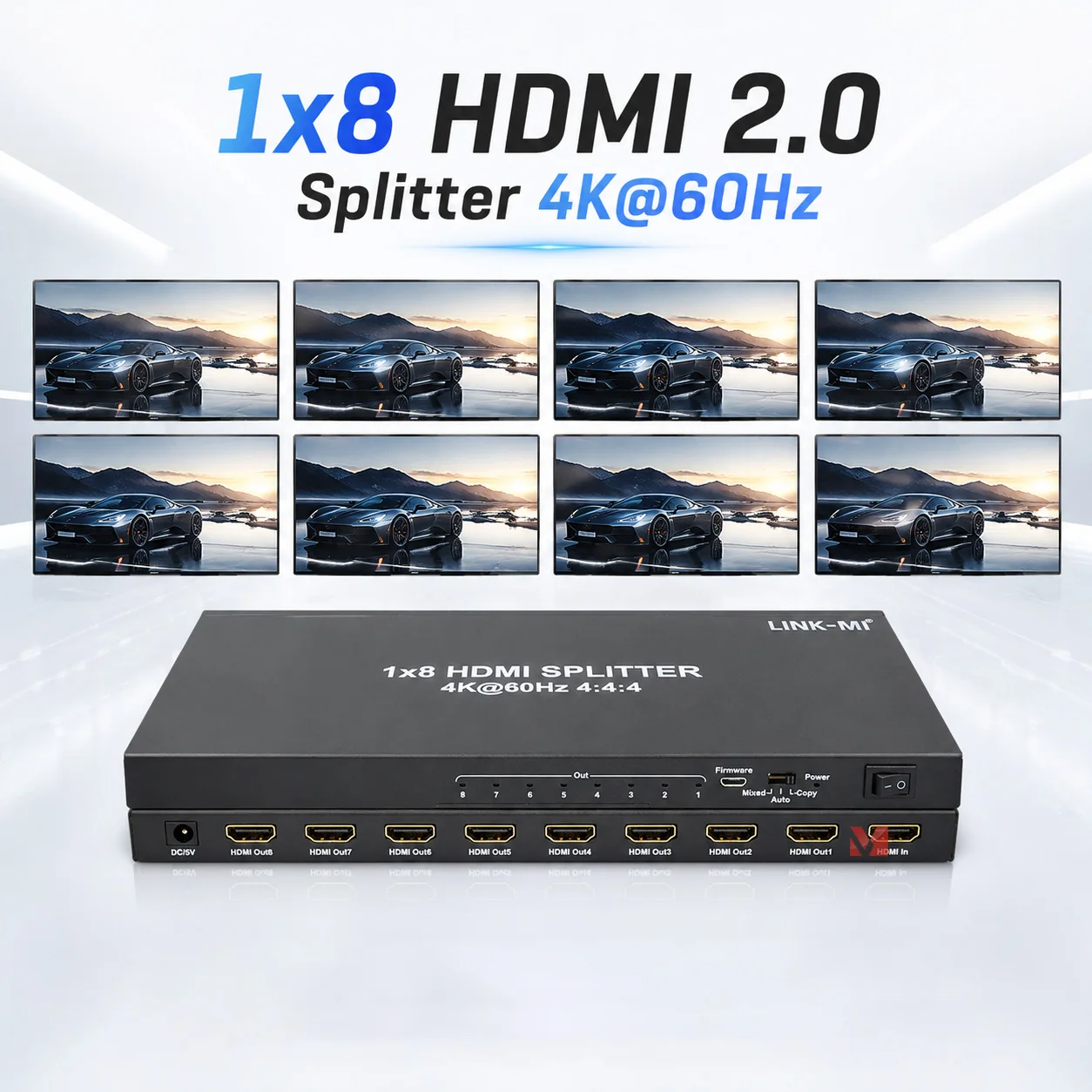 HDMI Splitter 1x8 4K60Hz HDMI 2.0 Splitter HDCP2.2 AV Video Splitter 1 in 8 Out HDMI Distributor Signal Splitter 3D
