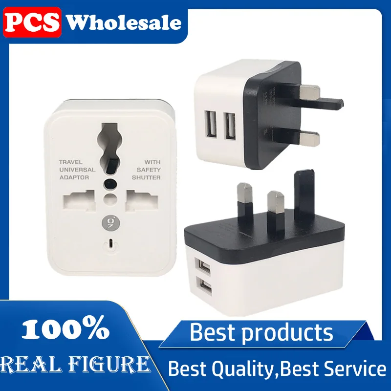 2 Adaptor Travel Universal Pengisian Daya USB Soket Adaptor Plug Konverter Daya AC Travel Dunia Internasional EU UK US