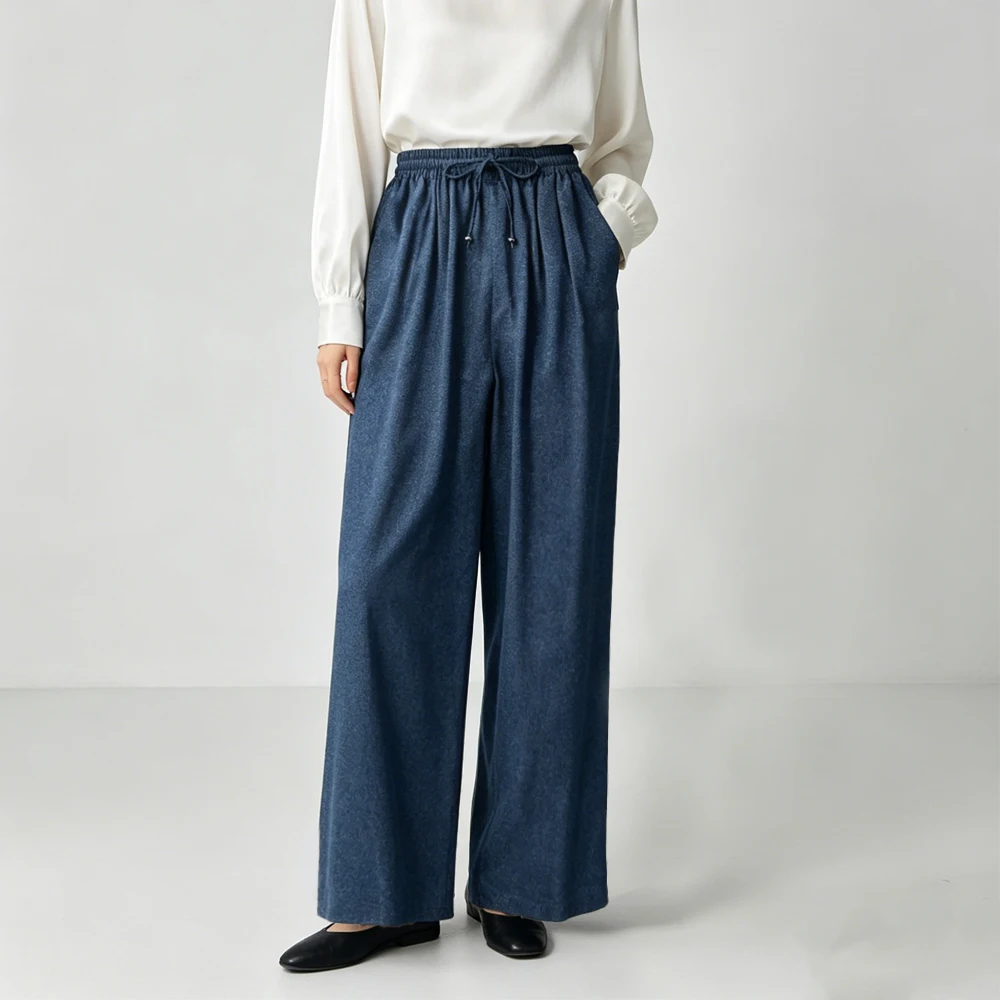 

Женские повседневные летние брюки из 100% натурального шелка креп-де-шин с эластичным поясом на шнурке и карманами, прямого кроя