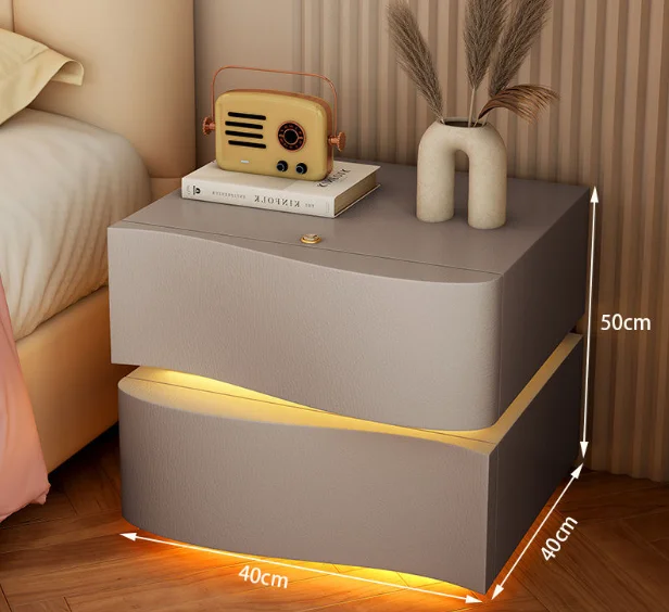 Modern Smart Nightstand Intelligent Wooden Bedside Table With Touch Light
