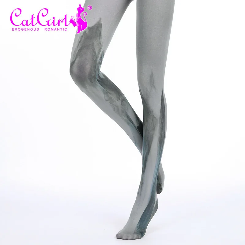 

2023 New Tie-Dyed Stockings Stitching Lifting Printing Jumpsuit Harajuku Style Socks White Tights Polyester STANDARD